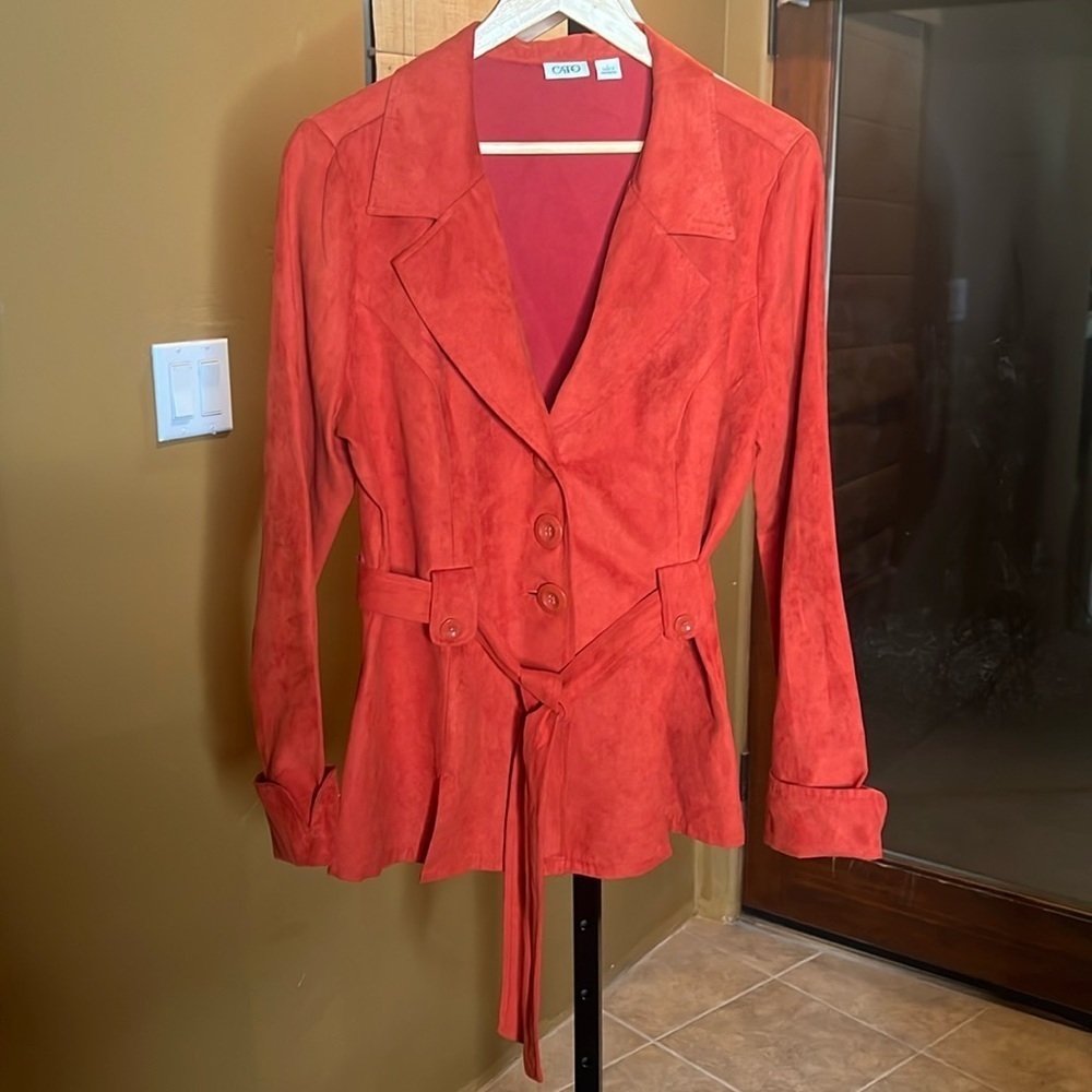 Cato Orange Faux Suede Tie Waist Jacket Long Sleeve Button Up Size Large